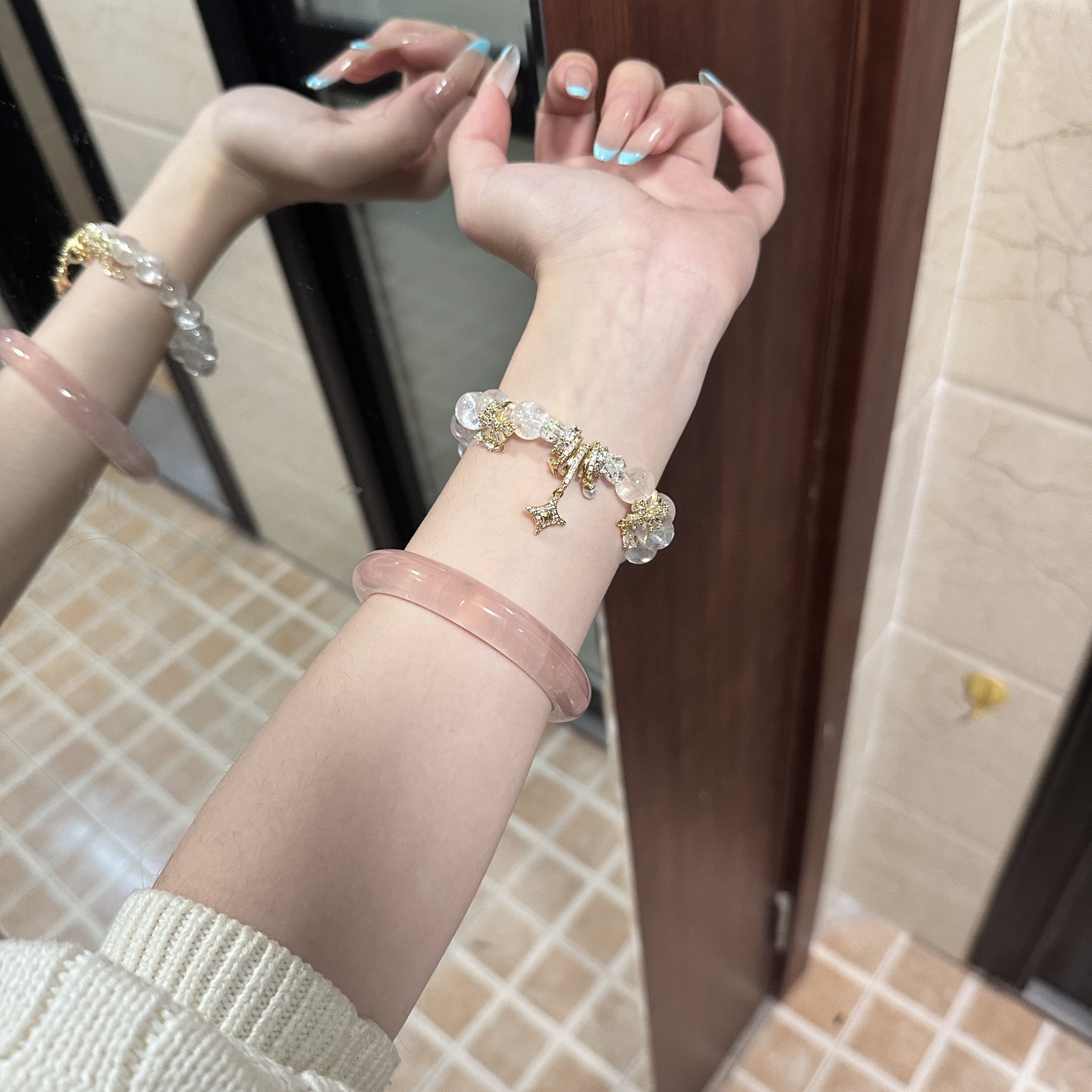 展示～天然水晶粉阿赛手链女施华手链