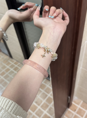 展示～天然水晶粉阿赛手链女施华洛水晶流苏水晶可爱手串