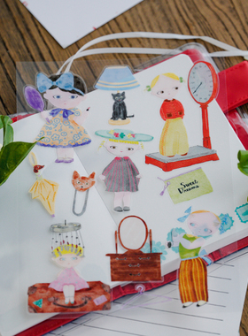 |Yuusei| sweet girl 原创复古水彩插画双透模切贴纸 A5尺寸