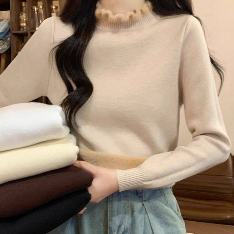 一体加绒加厚超厚毛衣女秋冬2025新款外穿内搭半高领打底衫