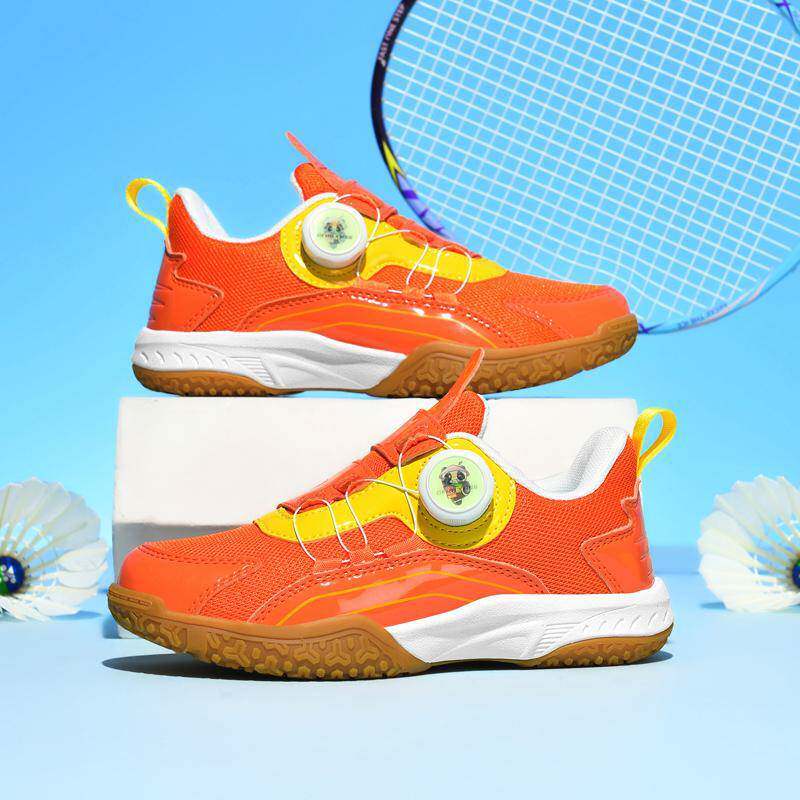 秋季儿童乒乓球鞋男童女孩网布透气小学生羽毛球鞋牛筋底旋转纽扣