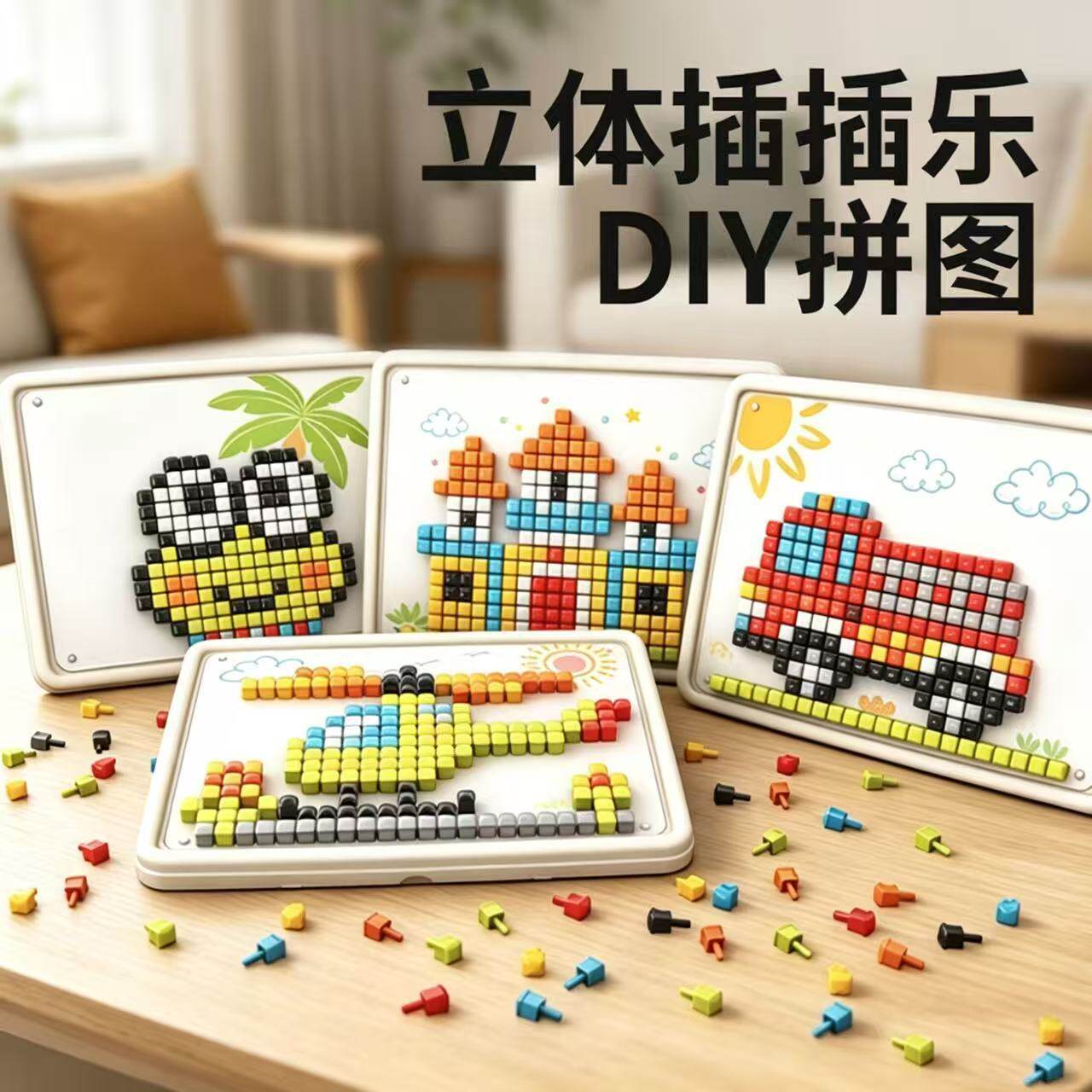儿童创意拼图DIY立体蘑菇钉宝宝开发智力提升训练益智玩具女3-6岁