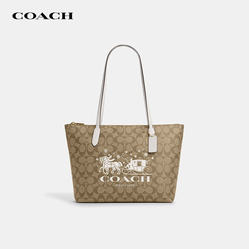 【官方授权】COACH/蔻驰中号时尚印花托特包通勤百搭单肩手提包女