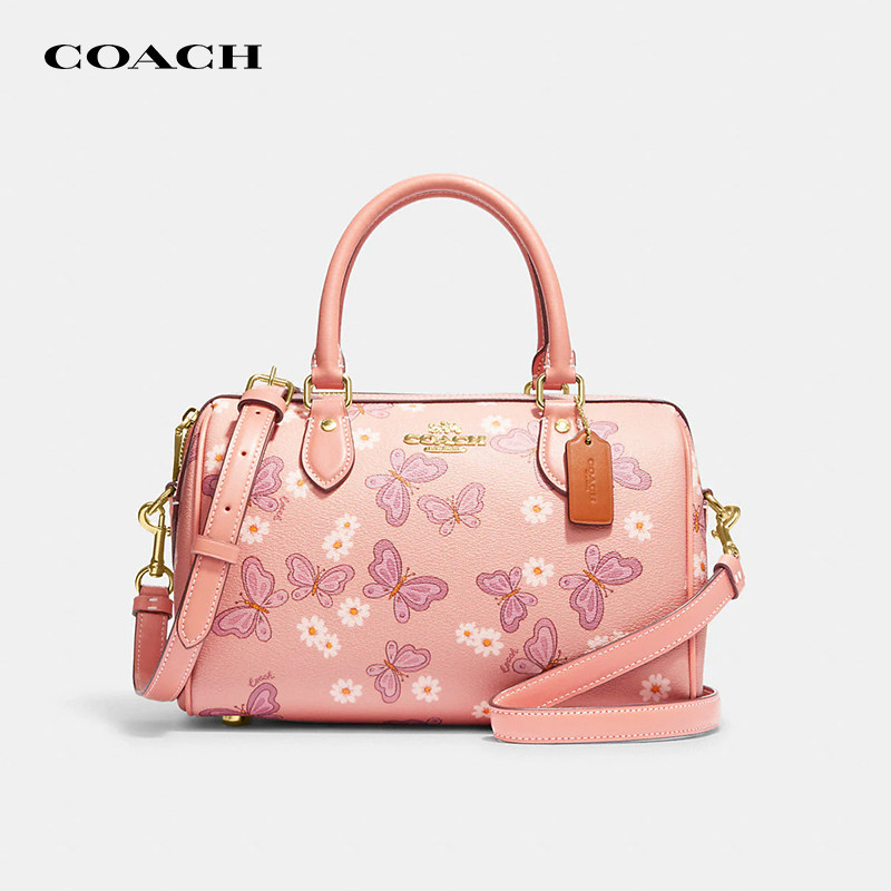 【官方授权】COACH/蔻驰Rowan波士顿包蝴蝶雏菊时尚粉单肩斜挎包