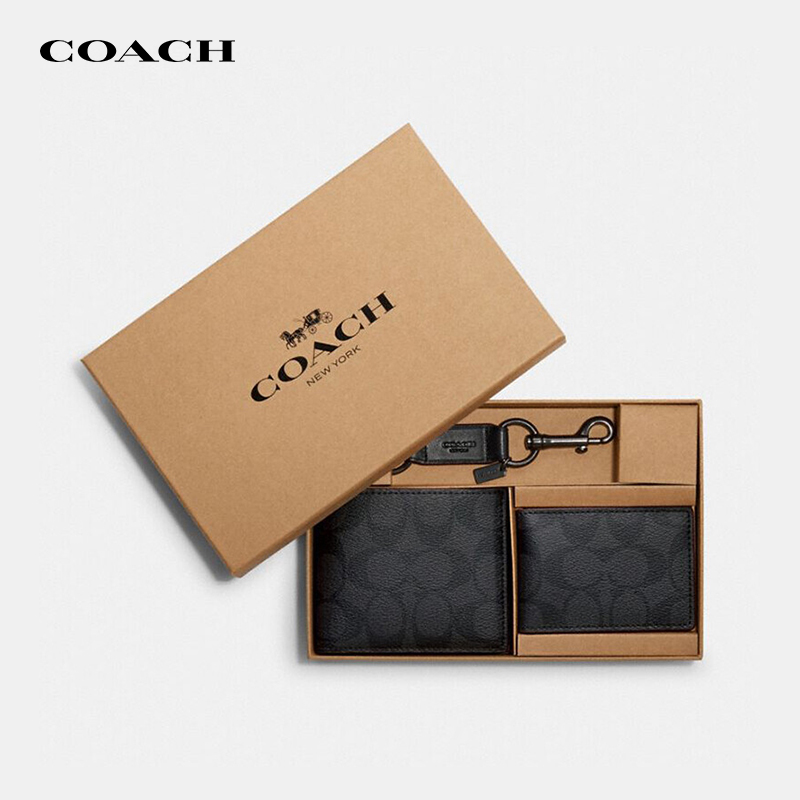 【官方授权】COACH/蔻驰男士浮雕钱包经典C纹短款钱夹41346礼盒装