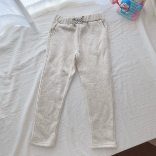 104-152法单女童春款薄绒纯色运动长裤儿童百搭中大童裤子
