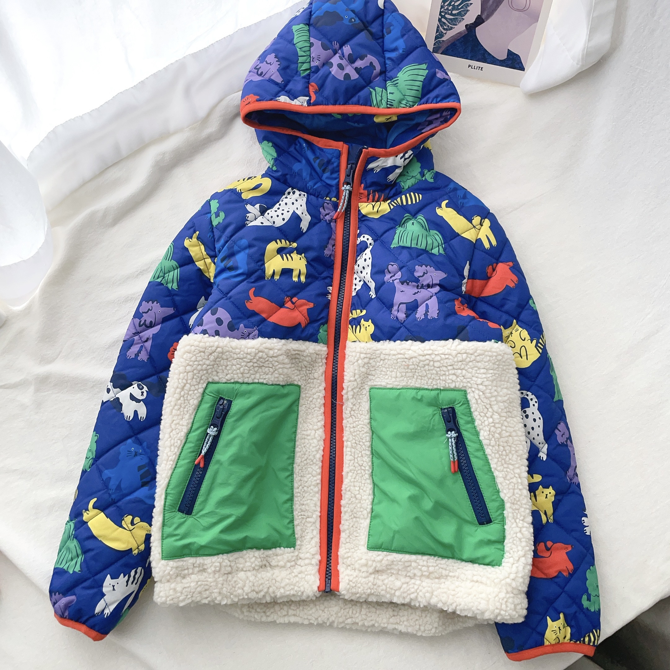 98-146英单bd男童春秋款夹棉狗狗薄款连帽棉服外套保暖儿童童装