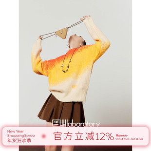 周里物/橙色渐变针织衫女2025秋季新款慵懒宽松休闲圆领针织上衣