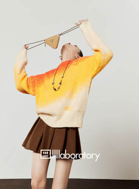 周里物/橙色渐变针织衫女2025秋季新款慵懒宽松休闲圆领针织上衣