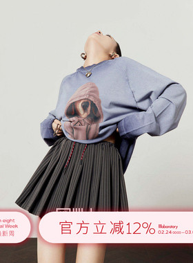 「周里物出品」紫色T恤女2026春季新款比格犬印花宽松感圆领长袖