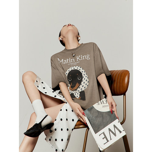 波点醋酸蕾丝开叉包臀半身裙