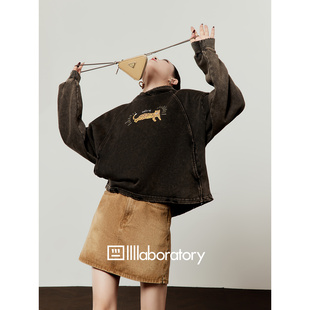 周里物出品「懒散豹子」金黑色卫衣女2026春季新款宽松风印花长袖