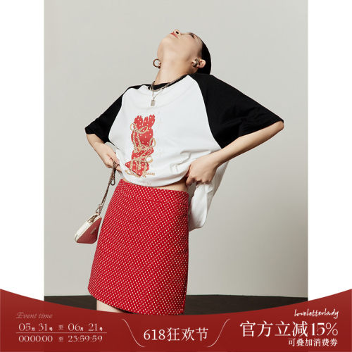 周里物/复古红色波点高腰显瘦A字短裙2025春夏百搭miu系半身裙