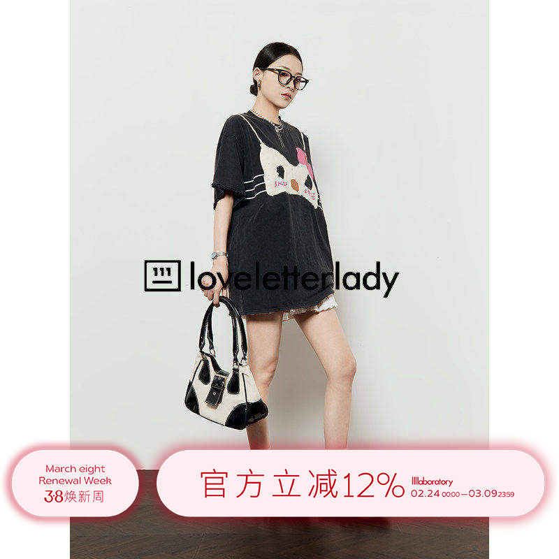 周里物「素喵粉结」2025夏季新款T恤女趣味搞怪kt比基尼彩绘上衣