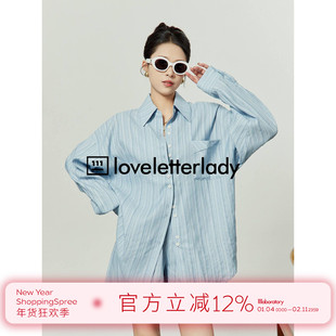 周里物蓝色衬衫套装女2025夏季新款时尚POLO领上衣短裤休闲两件套