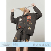 休闲短裤 「周里物出品」灰色套装 印花开衫 新款 俩件套 女2026春季