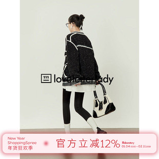 周里物/黑色小香风外套女初春2025新款圆领毛边长袖毛衣外套夹克