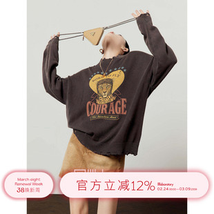 周里物出品「豹子军官」烟灰色毛衣女2026春季新款复古风针织上衣