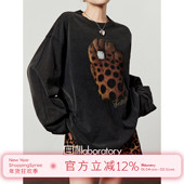 豹纹印花长袖 周里物出品「豹钻到爆」2025秋季 新款 T恤女宽松上衣