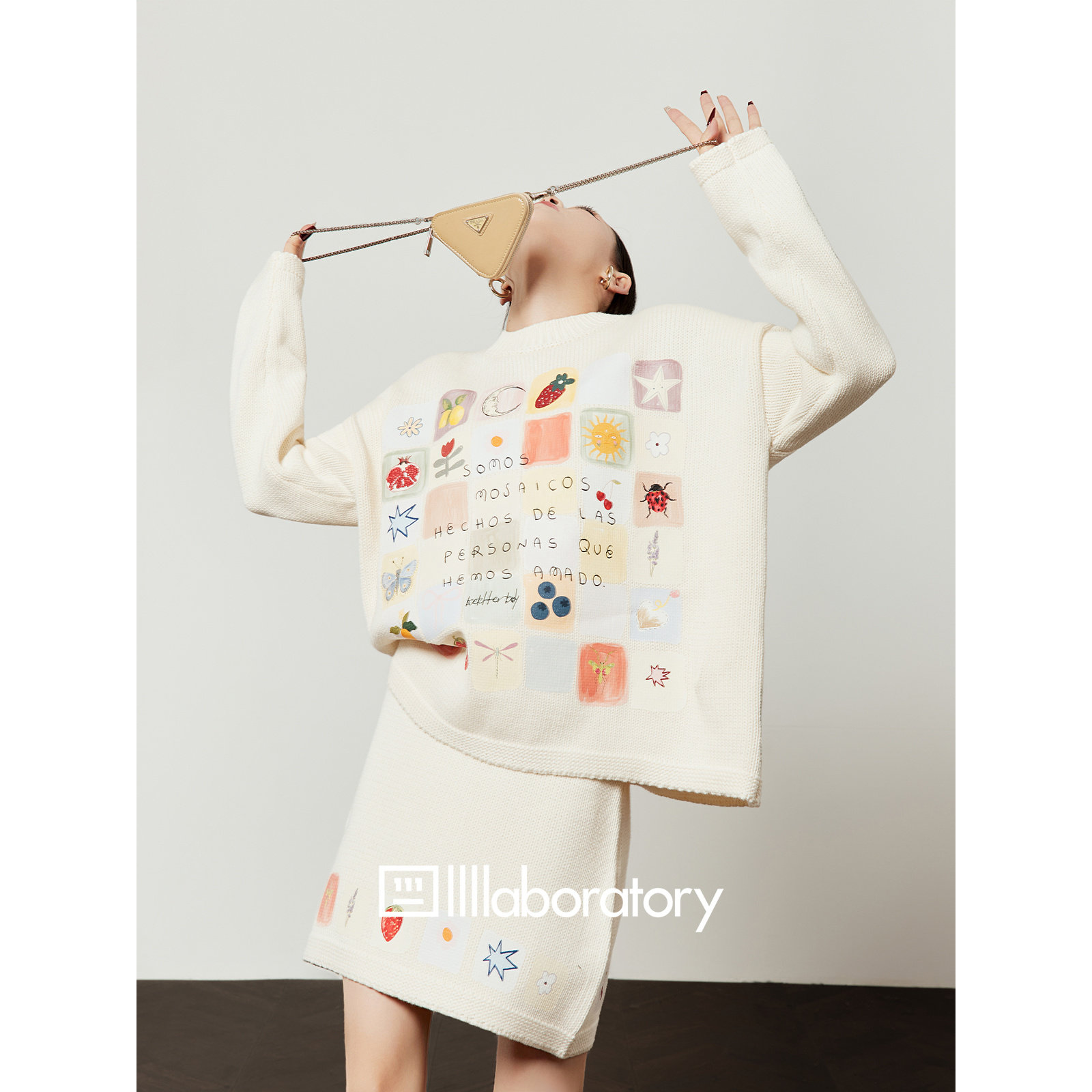 周里物出品「彩色方格」白色套装女2026春季新款毛衣半身裙两件套,女装/女士精品,毛衣,淘宝优惠券,粉丝福利购,淘宝优惠卷