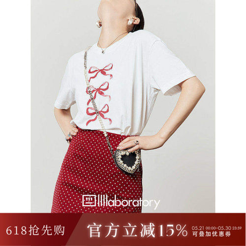 白色T恤套装蝴蝶结印花可爱减龄