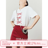 新款 「周里物出品」白色T恤套装 2025夏季 蝴蝶结印花可爱减龄上衣