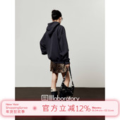 「周里物出品」深蓝色卫衣女2025秋新款 豹纹玫瑰印花宽松连帽上衣