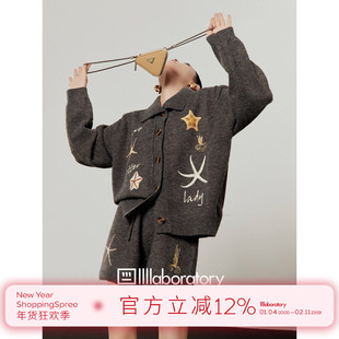 周里物出品「干枯海星」灰色套装女2025秋季新款开衫/短裤两件套