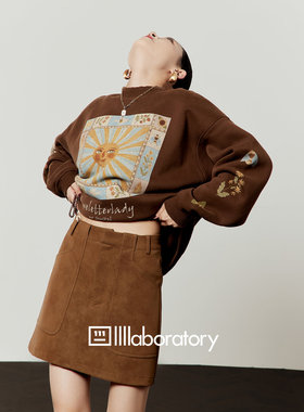 周里物出品「太阳颂」布朗棕加绒卫衣女2026春季新款宽松针织上衣