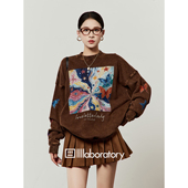 周里物出品「雾焰」蜡染啡色卫衣女2026春季 新款 宽松休闲印花上衣