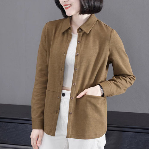 纯棉衬衫外套女款口袋春秋外穿