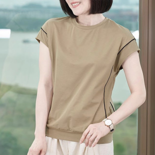 圆领纯棉短袖T恤女款夏季宽松小衫微胖独特漂亮上衣下摆收口新款