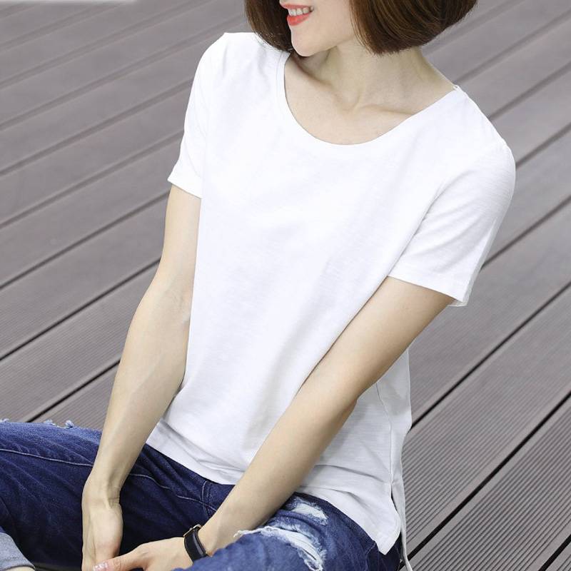 夏半袖中年体恤显瘦竹节棉纯棉薄款宽松短袖t恤女士妈妈上衣衣服