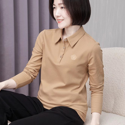 品质棉质长袖T恤翻领春秋女款新