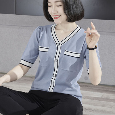 质感冰丝针织短袖女夏款漂亮小衫