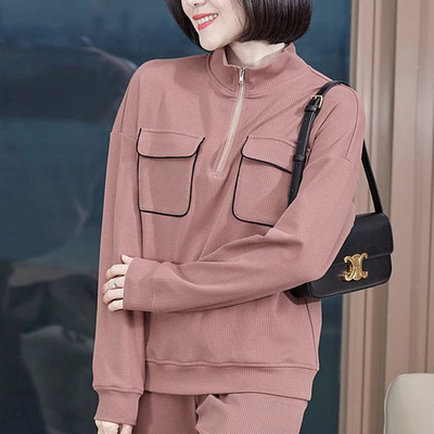 纯棉立领长袖上衣女单穿宽松秋衣