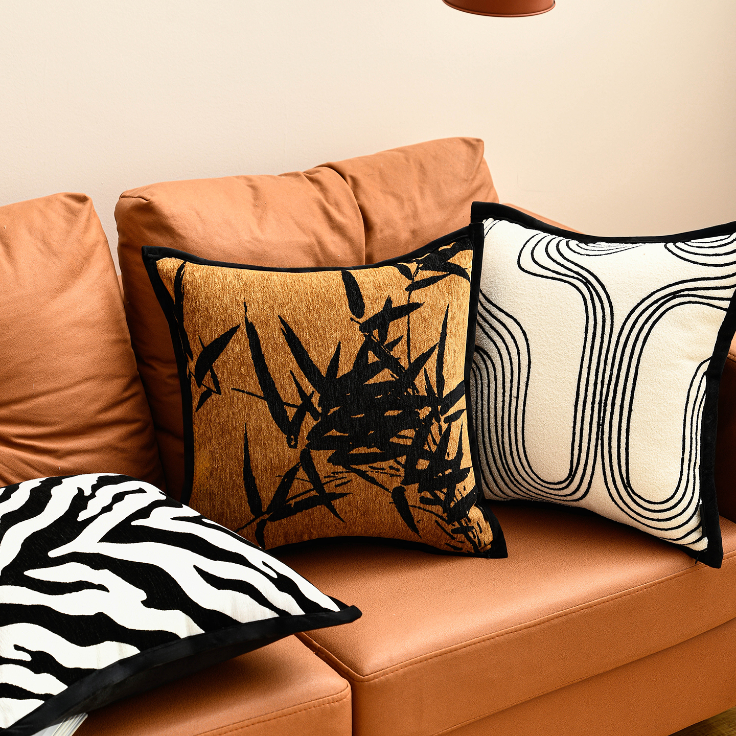 复古美式高级感斑马沙发抱枕靠垫卧室床头客厅靠枕腰枕枕套不含芯