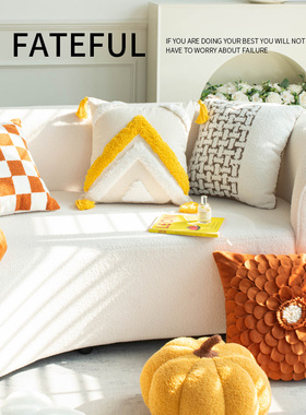 沙发靠枕客厅北欧ins风花朵橙色棋盘格靠垫套轻奢高级感抱枕靠背