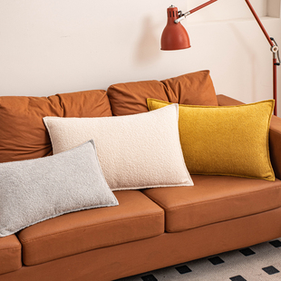 现代简约抱枕套客厅沙发靠枕冬季绒长方形大靠垫罩可拆洗腰靠背枕