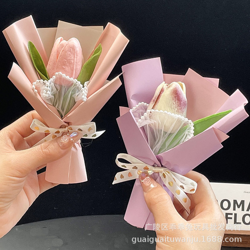 迷你郁金香小花束mini仿真花伴手礼品装饰物车载婚庆母亲节情人节