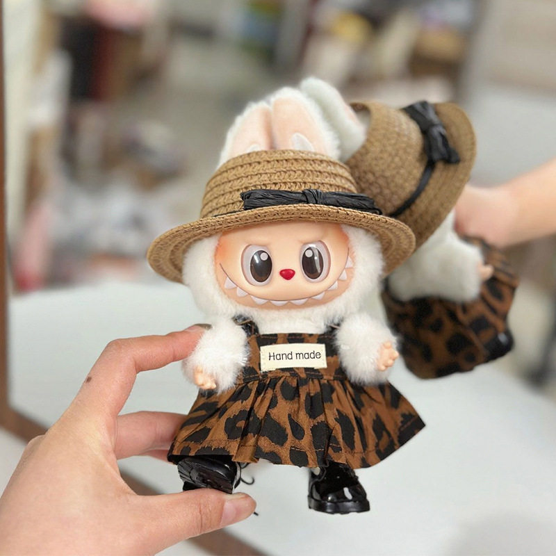 拉布布娃衣一二三代坐坐labubu衣服公仔换装豹纹裙子草帽图片