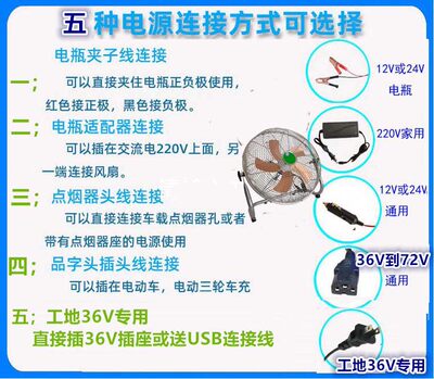 48V60V通用三四轮电动瓶车12V24伏趴爬地扇货车直流船用36V电风扇