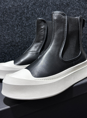 套筒皮靴春季新款男鞋欧洲站青年潮鞋内增高厚底套脚真皮高帮板鞋