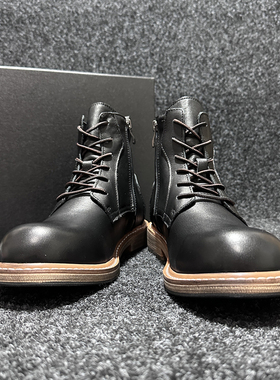 春季新款头层牛皮短筒男靴子英伦复古高帮皮靴侧拉链真皮马丁靴男