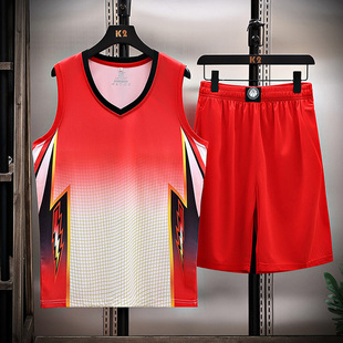 运动风男篮球服套装红色速干透气背心短裤休闲训练服学生比赛队服