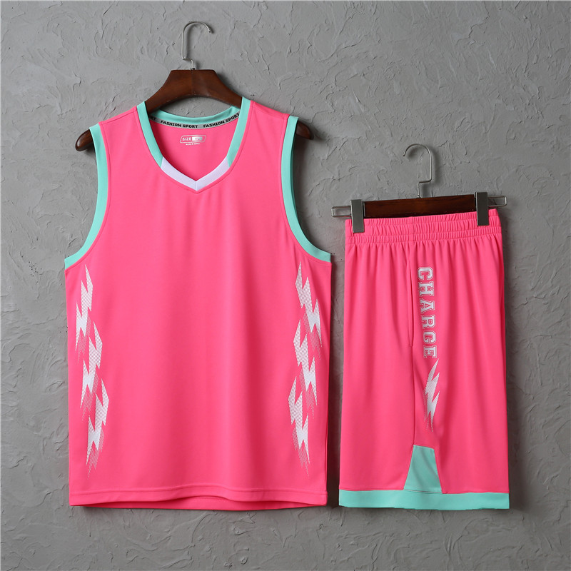 冰丝速干篮球服套装男装粉色球衣宽松定制队服学生无袖透气跑步服