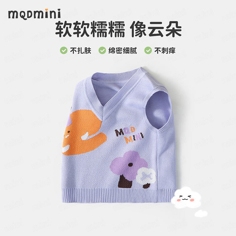 MQDmini男童女童针织衫中小童装V领马甲春秋季新款背心宝宝坎肩潮