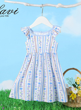 女童夏季纯棉连衣裙LAVI新款印花淑女飞飞袖中小童吊带裙23212125