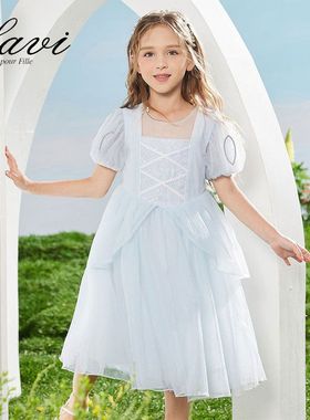 LAVI女童短袖连衣裙新款夏季时尚小中大童网纱裙仙气飘飘公主裙