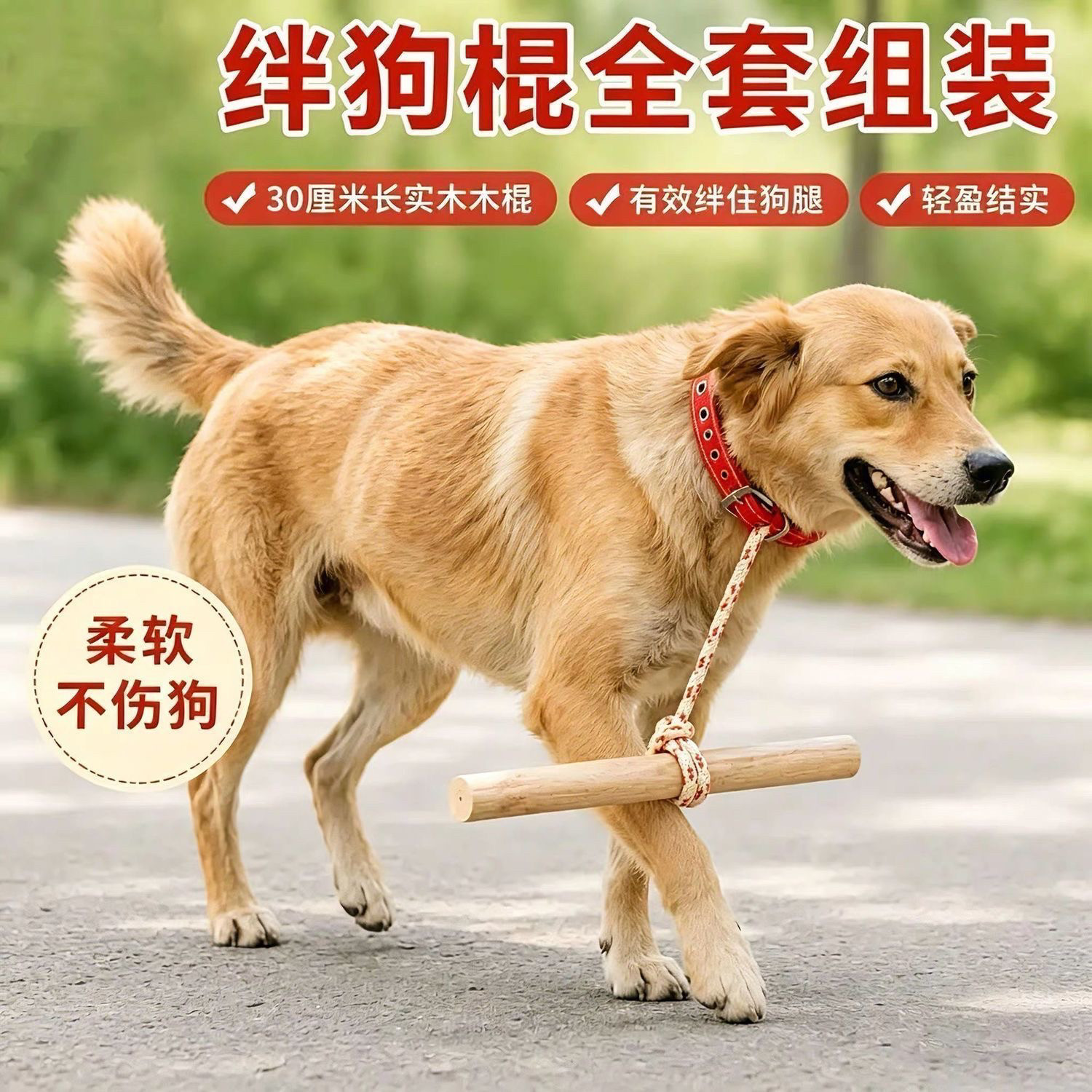 户外放养项圈绊狗棍柔软不伤狗遛狗防追车咬人限速神器狗叼棍玩具